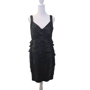 London Times Satin Layered Little Black Bodycon Dress Size 10 Petite